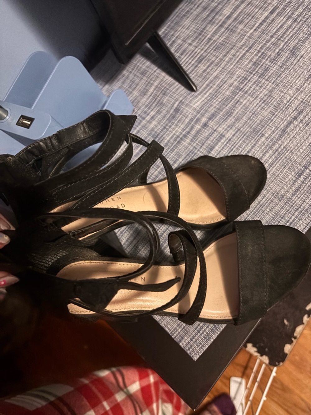 Lauren Conrad Women’s Black Strappy Open-Toe Heels